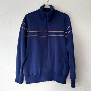 Vintage Mens Track Jacket Size Large 80s Retro Classic Blue Red Polyester Sporty